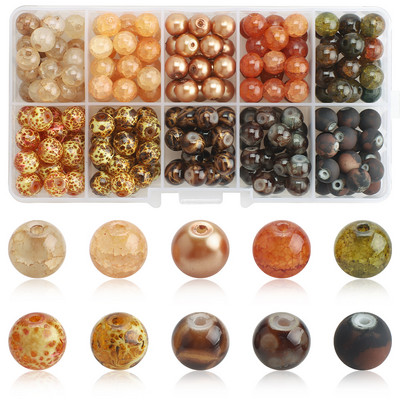 200 τεμ./Κουτί 8mm ντεγκραντέ γυάλινες χάντρες Loose Spacer Στρογγυλές χάντρες για DIY Κατασκευή κοσμημάτων Χειροποίητο βραχιόλι κολιέ σκουλαρίκι Σετ χειροτεχνίας