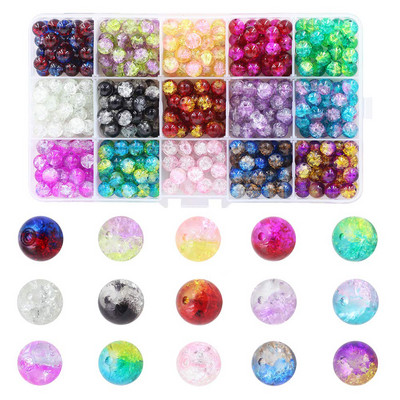 200 τεμ./Κουτί 8mm ντεγκραντέ γυάλινες χάντρες Loose Spacer Στρογγυλές χάντρες για DIY Κατασκευή κοσμημάτων Χειροποίητο βραχιόλι κολιέ σκουλαρίκι Σετ χειροτεχνίας