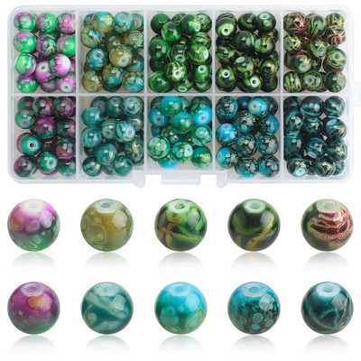 200 τεμ./Κουτί 8mm ντεγκραντέ γυάλινες χάντρες Loose Spacer Στρογγυλές χάντρες για DIY Κατασκευή κοσμημάτων Χειροποίητο βραχιόλι κολιέ σκουλαρίκι Σετ χειροτεχνίας