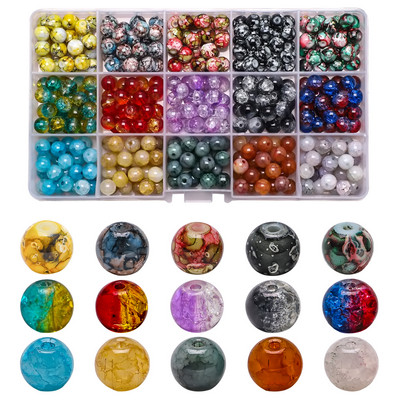 200 τεμ./Κουτί 8mm ντεγκραντέ γυάλινες χάντρες Loose Spacer Στρογγυλές χάντρες για DIY Κατασκευή κοσμημάτων Χειροποίητο βραχιόλι κολιέ σκουλαρίκι Σετ χειροτεχνίας