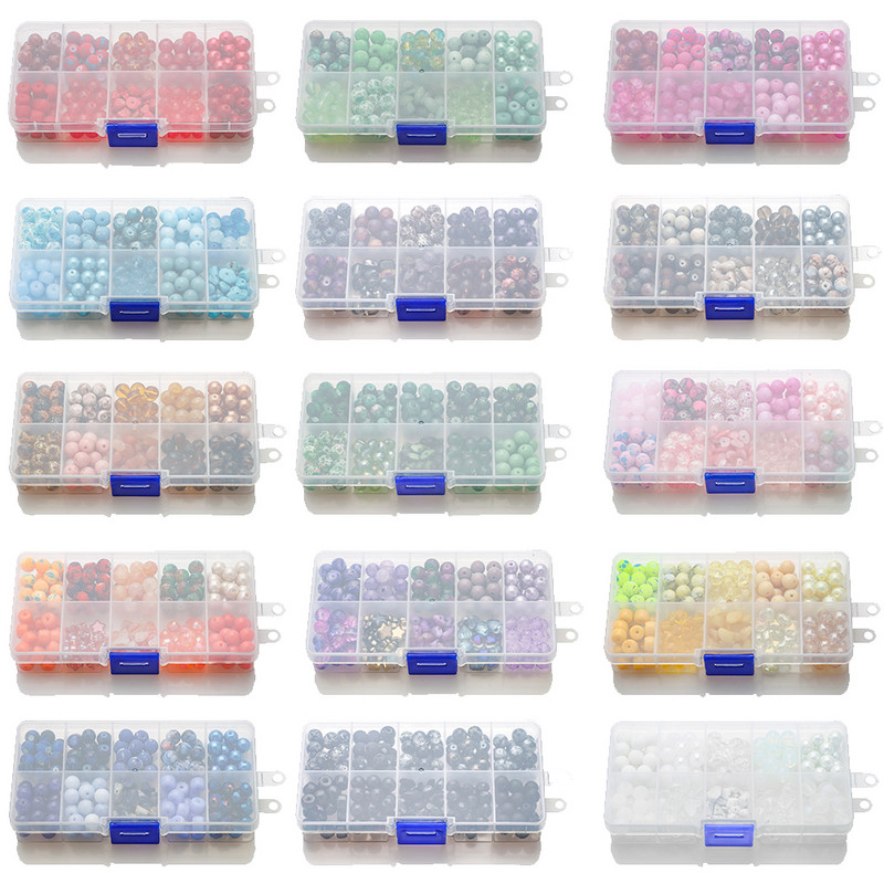 200 τεμ./Κουτί 8mm ντεγκραντέ γυάλινες χάντρες Loose Spacer Στρογγυλές χάντρες για DIY Κατασκευή κοσμημάτων Χειροποίητο βραχιόλι κολιέ σκουλαρίκι Σετ χειροτεχνίας