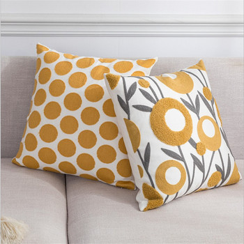 Калъфка за възглавница с бродерия на жълти цветя Черна геометрична памучна платнена калъфка за възглавница Домашна декоративна калъфка за възглавница PillowSham 45x45cm