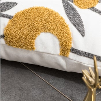 Калъфка за възглавница с бродерия на жълти цветя Черна геометрична памучна платнена калъфка за възглавница Домашна декоративна калъфка за възглавница PillowSham 45x45cm