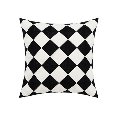 Sárga virágos hímzéses párnahuzat fekete geometrikus pamutvászon párnahuzat otthoni dekoratív párnahuzat párnaszár 45x45cm
