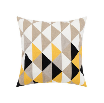 Sárga virágos hímzéses párnahuzat fekete geometrikus pamutvászon párnahuzat otthoni dekoratív párnahuzat párnaszár 45x45cm