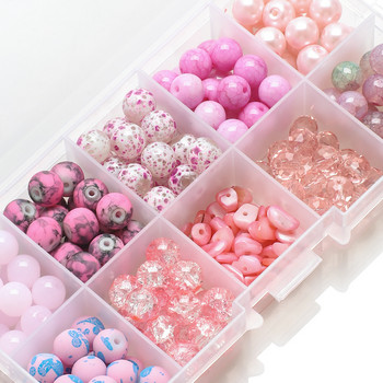 200 τεμ./Κουτί 8 χιλιοστών φυσικές ροζ πέτρες χάντρες Γυάλινη ρωγμή Στρογγυλή χάντρα χαλίκι για DIY Making Charms Βραχιόλια Κολιέ Σκουλαρίκια Κοσμήματα