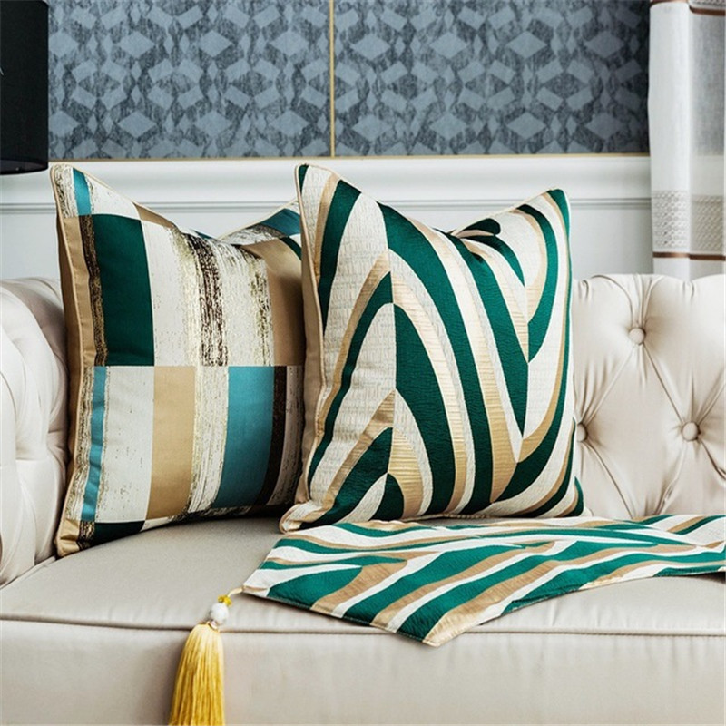 Zlatna Jacquard jastučnica Zeleno Žuta Geometrijska kućna ukrasna jastučnica 45x45/50x50cm Jastučnica za sofu za dnevni boravak