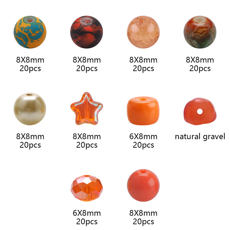 200db/doboz 8MM természetes kő narancssárga opál üvegrepedés kerek gyöngy kavics barkácsoláshoz varázslatok készítéséhez karkötők nyaklánc fülbevaló ékszerek