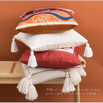Κάλυμμα μαξιλαριού Bohemia Buddhism Tassels Κόκκινο Κάλυμμα μαξιλαριού Mandala Floral Soft Velvet Διακοσμητικό για το σπίτι 45x45/30x50cm Καρέκλα καναπέ-κρεβάτι