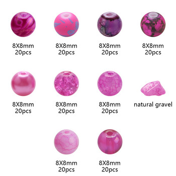 200 τεμ./Κουτί 8 χιλιοστών ζεστό ροζ φυσική πέτρα Γυαλί ρωγμή στρογγυλή χάντρα χαλίκι για DIY Κατασκευή Γούρια Βραχιόλια Κολιέ Σκουλαρίκια Κοσμήματα