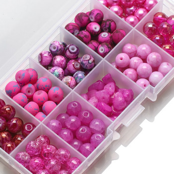 200 τεμ./Κουτί 8 χιλιοστών ζεστό ροζ φυσική πέτρα Γυαλί ρωγμή στρογγυλή χάντρα χαλίκι για DIY Κατασκευή Γούρια Βραχιόλια Κολιέ Σκουλαρίκια Κοσμήματα