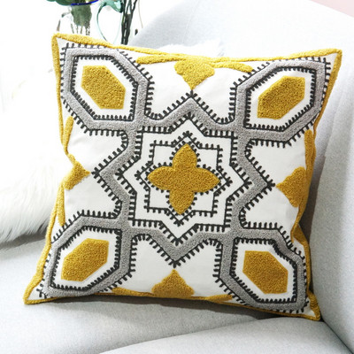Sárga Szürke Geometrikus Hímzés Párnahuzat Absztrakt Párnahuzat 45x45cm Nappali Kanapé Otthoni Dekoráció Párnacse