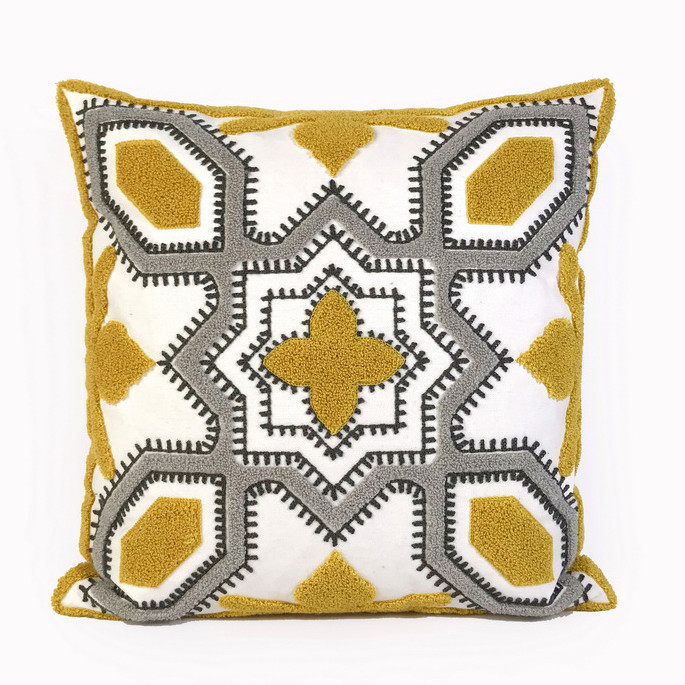 Sárga Szürke Geometrikus Hímzés Párnahuzat Absztrakt Párnahuzat 45x45cm Nappali Kanapé Otthoni Dekoráció Párnacse