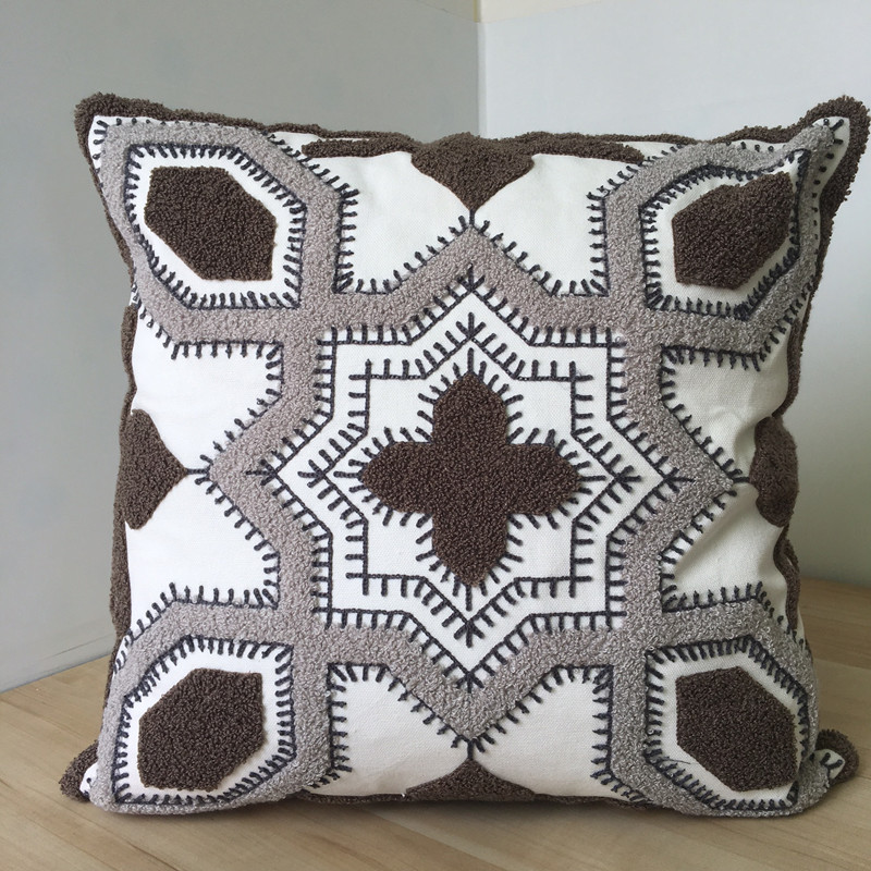 Sárga Szürke Geometrikus Hímzés Párnahuzat Absztrakt Párnahuzat 45x45cm Nappali Kanapé Otthoni Dekoráció Párnacse