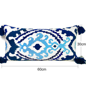 Etnikai párnahuzat hímzés színes virágos bojt Boho stílusú párnahuzat 45x45cm 30x60cm lakberendezés nappaliba