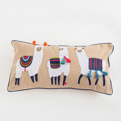 Etnikai párnahuzat hímzés színes virágos bojt Boho stílusú párnahuzat 45x45cm 30x60cm lakberendezés nappaliba