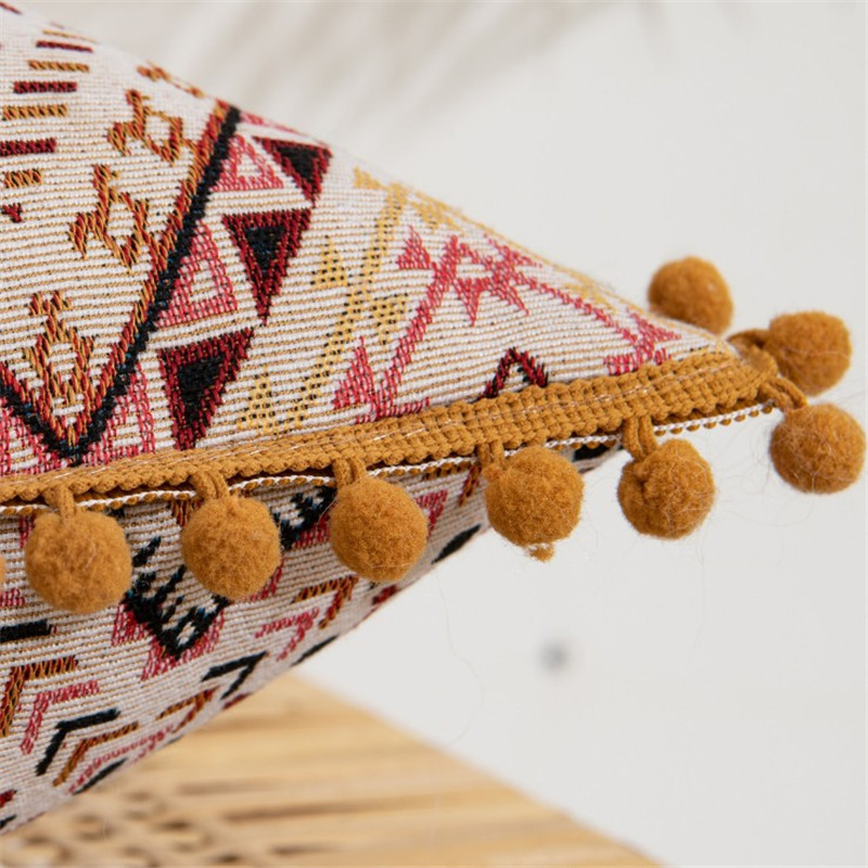 Bohomia Jacquard párnahuzat Bojt Pompom otthoni dekoratív Kilim párnahuzat 45x45cm Vintage nappali kanapé párnahuzat