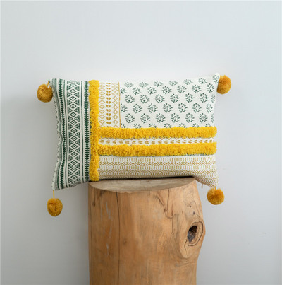 Geltona žalia pomponinė pagalvės užvalkalas Namų dekoravimas siuvinėjimas pagalvėlės užvalkalas 45x45cm/30x50cm sofos pagalvės užvalkalas pagalvės užvalkalas
