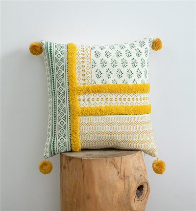 Geltona žalia pomponinė pagalvės užvalkalas Namų dekoravimas siuvinėjimas pagalvėlės užvalkalas 45x45cm/30x50cm sofos pagalvės užvalkalas pagalvės užvalkalas