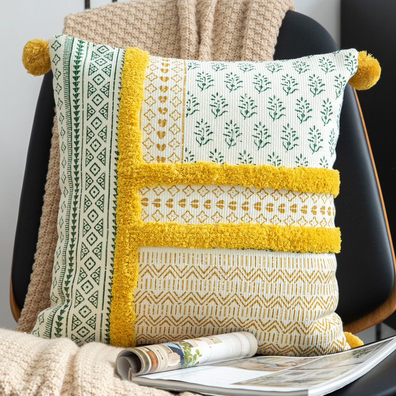Geltona žalia pomponinė pagalvės užvalkalas Namų dekoravimas siuvinėjimas pagalvėlės užvalkalas 45x45cm/30x50cm sofos pagalvės užvalkalas pagalvės užvalkalas