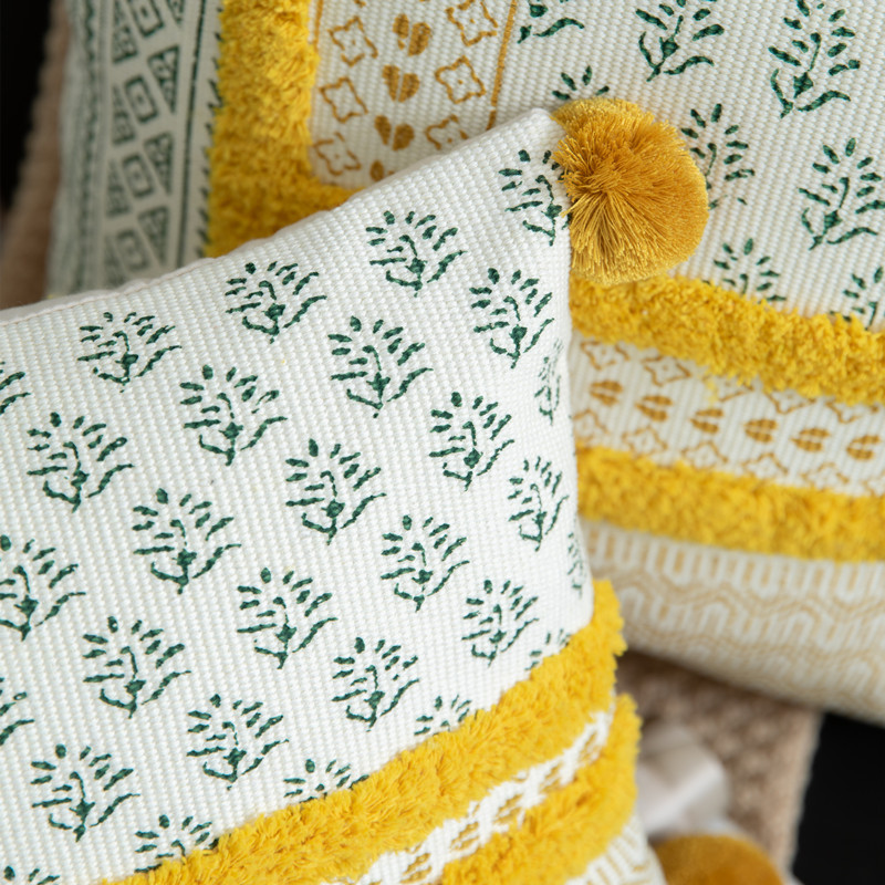 Geltona žalia pomponinė pagalvės užvalkalas Namų dekoravimas siuvinėjimas pagalvėlės užvalkalas 45x45cm/30x50cm sofos pagalvės užvalkalas pagalvės užvalkalas