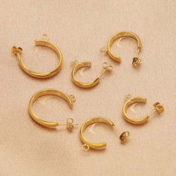 10 бр. Златни кукички за обеци с форма на C от неръждаема стомана с кръгла стойка за уши с отворен пръстен за скок за компоненти за бижута Направи си сам