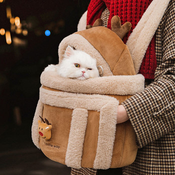Преносима раница за котки за домашни любимци Плюшена ръчна чанта Зимна топла и удобна чанта за носене на кученца Пътуване на открито Малко куче Коте Клетка за домашни любимци