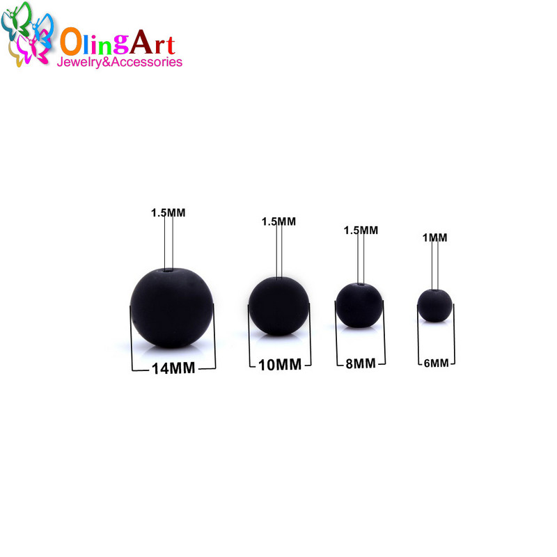 OlingArt gumi üveggyöngyök 6 mm/8 mm/10 mm/14 mm matt fekete színű barkács ékszerkészítés karkötő/nyaklánc