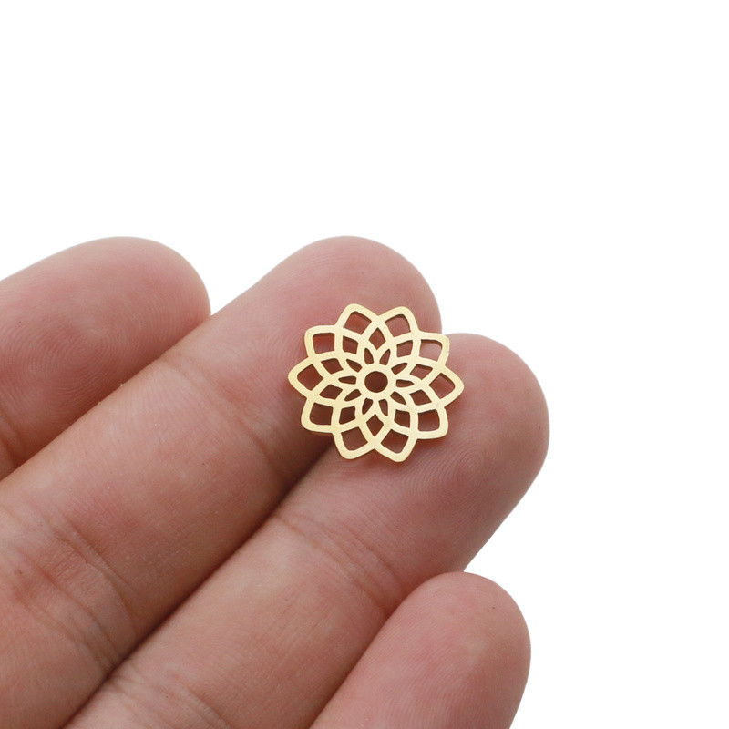 Aiovlo 5 kom/lot Yoga lotos čakra šarm od nehrđajućeg čelika Zlatna okrugla oznaka šuplja narukvica s privjeskom i ogrlica s cvijetom lotosa