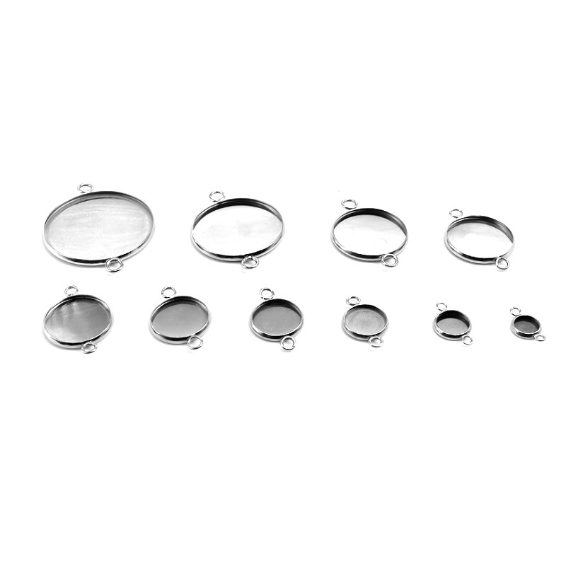 20db/tétel Fit 6/8/10/12/14/16/18/20/25/30mm Két lyukú akasztós rozsdamentes acél Cameo Cabochon alapbeállítás barkács ékszerkészítéshez