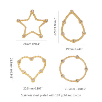 4 τμχ Ανοξείδωτο ατσάλι Heart Star Drop Round Hollow Zircon Charms Κρεμαστά μενταγιόν Συνδέσεις για DIY σκουλαρίκια Αναλώσιμα κολιέ Κατασκευή