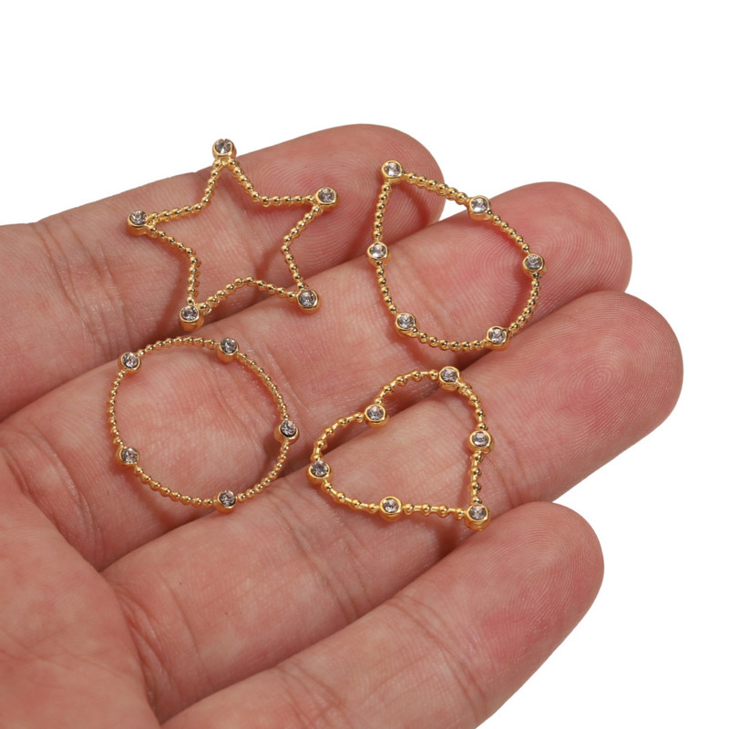 4 kom od nehrđajućeg čelika Heart Star Okrugli šuplji cirkonski privjesci Privjesci Konektori za izradu pribora za DIY naušnice