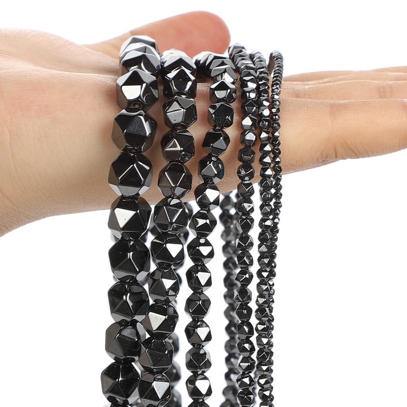 Tvrdi fasetirani crni hematit Prirodni kamen Labavi odstojnik Okrugla perla za izradu nakita DIY Narukvica Ogrlica Dodaci 3-12 mm