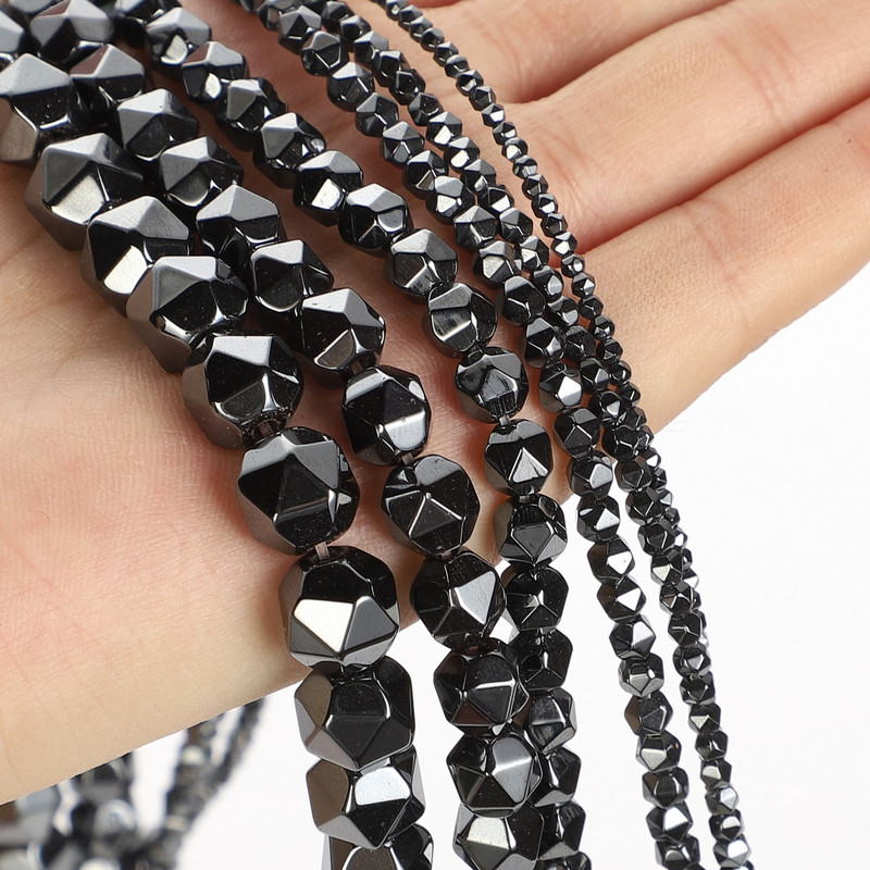 Tvrdi fasetirani crni hematit Prirodni kamen Labavi odstojnik Okrugla perla za izradu nakita DIY Narukvica Ogrlica Dodaci 3-12 mm