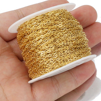 2M Επίπεδη χρυσή αλυσίδα καλωδίων Rolo πλάτους 1,7 mm Ανοξείδωτος ατσάλι Χρυσός σύνδεσμος αλυσίδα για βραχιόλι κολιέ Προμήθειες κατασκευής κοσμημάτων