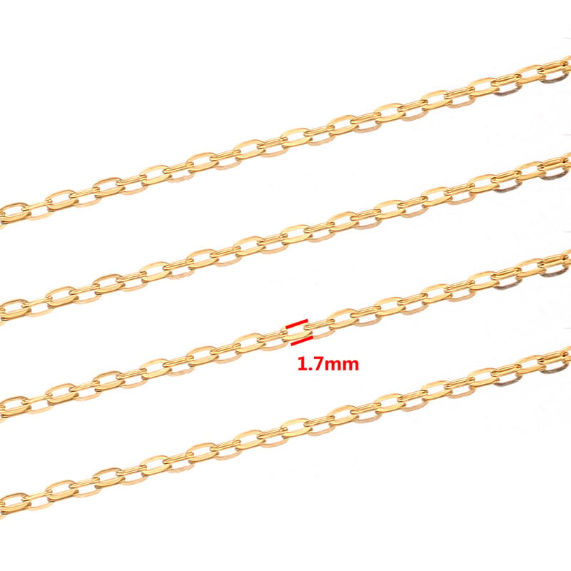 2M lapos arany 1,7 mm széles Rolo kábellánc rozsdamentes acél arany láncszem nyaklánc karkötőhöz ékszerkészítési kellékekhez