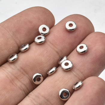 Aiovlo 50pcs/lot 4 5 6 8 10mm από ανοξείδωτο χάλυβα Επίπεδη στρογγυλή χάντρα Loose Spacer Beads for DIY Jewelry Making Accessories Χονδρική