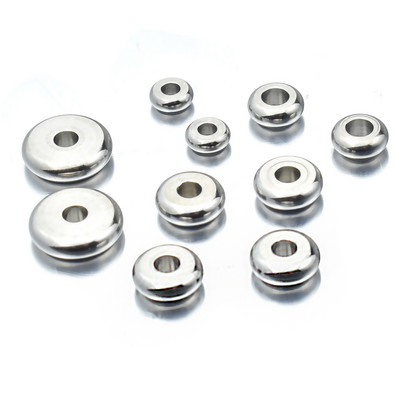 Aiovlo 50pcs/lot 4 5 6 8 10mm από ανοξείδωτο χάλυβα Επίπεδη στρογγυλή χάντρα Loose Spacer Beads for DIY Jewelry Making Accessories Χονδρική