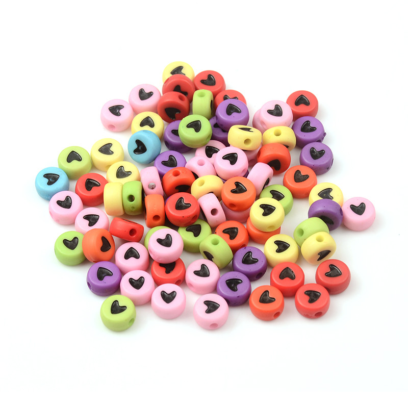 Šarene 4*7 mm plosnate okrugle crne srčane akrilne perle za izradu nakita, materijali za narukvice, ogrlice, perle za izradu nakita.