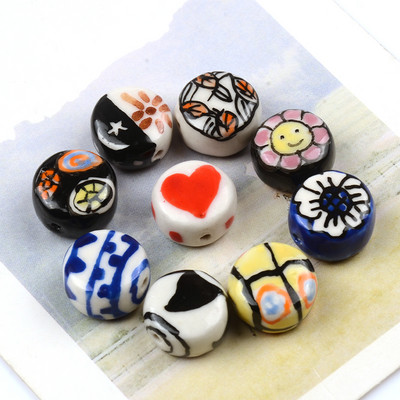 Plosnate okrugle keramičke perle od 15 mm Šarene slobodne porculanske perle za izradu nakita Ručno izrađeni DIY dodaci za narukvice