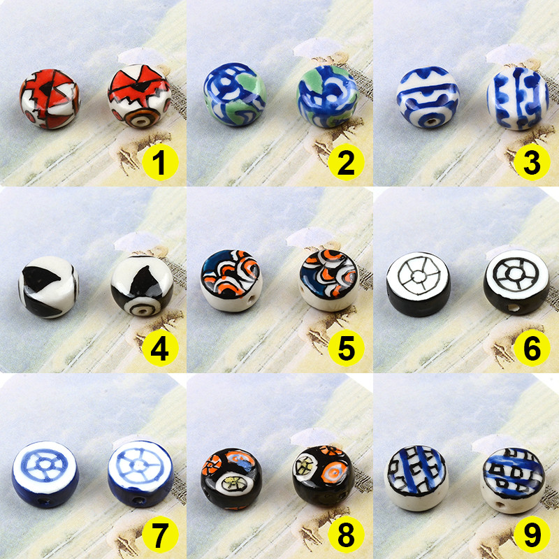 Plosnate okrugle keramičke perle od 15 mm Šarene slobodne porculanske perle za izradu nakita Ručno izrađeni DIY dodaci za narukvice