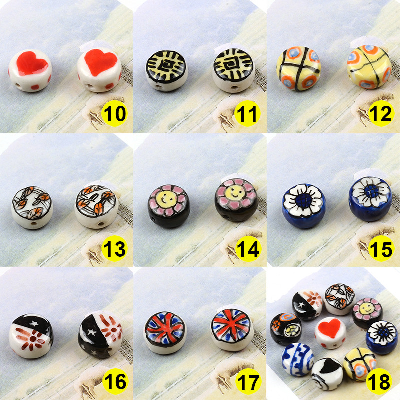 Plosnate okrugle keramičke perle od 15 mm Šarene slobodne porculanske perle za izradu nakita Ručno izrađeni DIY dodaci za narukvice