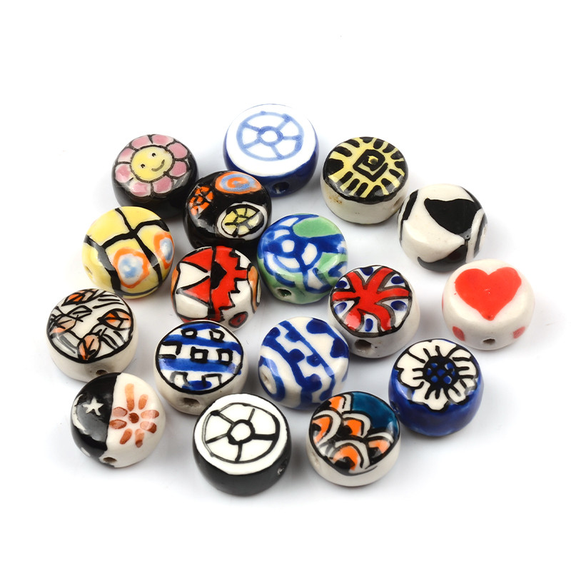 Plosnate okrugle keramičke perle od 15 mm Šarene slobodne porculanske perle za izradu nakita Ručno izrađeni DIY dodaci za narukvice