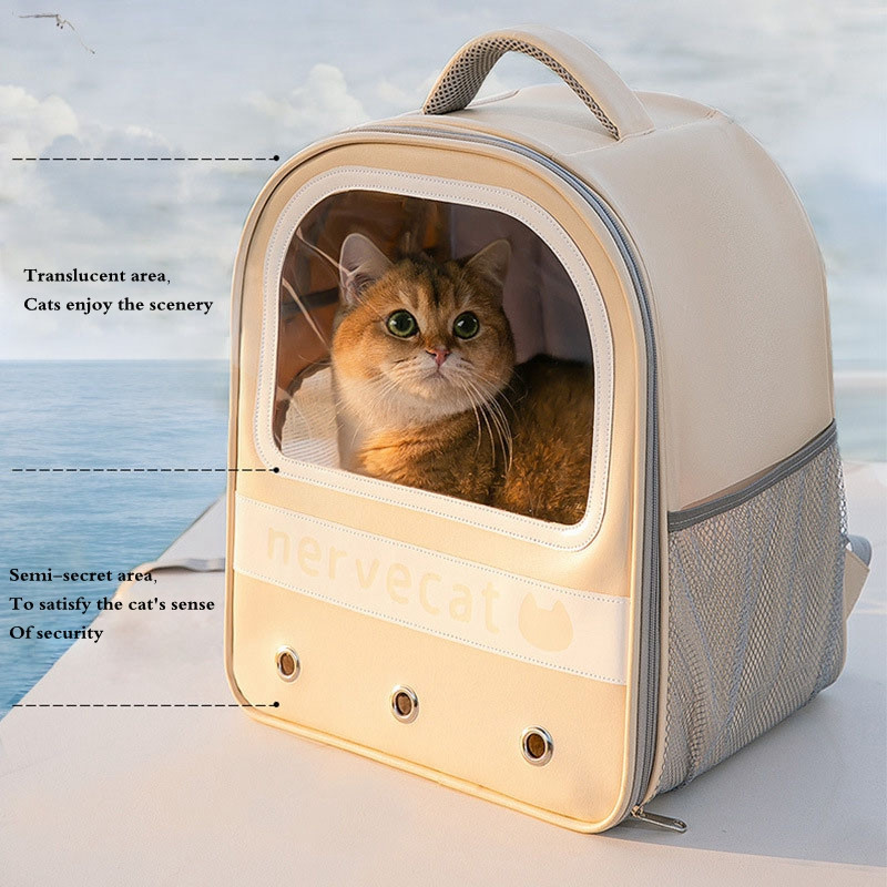Kisállat macska hátizsák Kutya hordtáska Légáteresztő, hordozható szállítási utazási kültéri kapszula ketrec PU bőr vízálló hátizsák