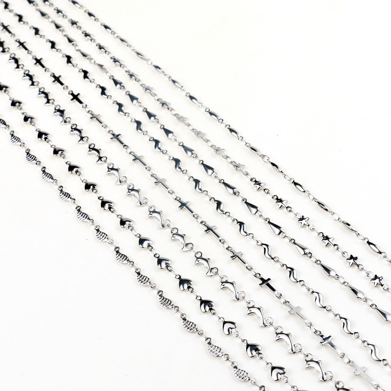 Aiovlo 1M/παρτίδα από ανοξείδωτο ατσάλι Σύνδεσμος Dolphin Heart Shape Leaf Chains Κολιέ Κοσμήματα DIY Κοσμήματα Κουβανικές αλυσίδες Κοστούμι Χονδρική Μαζική πώληση