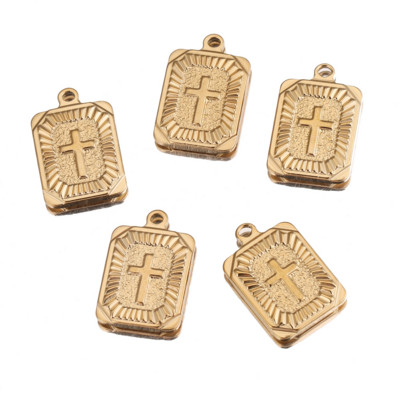 5db Charms Square Emission Cross rozsdamentes acél arany medálok barkácsolás összekötő kézműves leletek Kézzel készített hip-hop ékszerek