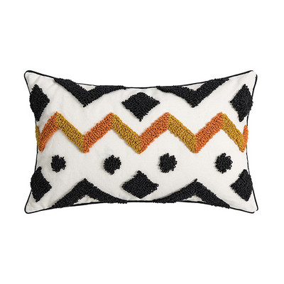Bézs, geometrikus hímzésű párnahuzat Boho etnikai párnahuzat pomponnal 45x45cm/ 30x50cm otthoni dekorációs kanapé párnahuzat