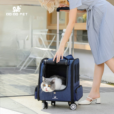 Kisállatkocsi tok Hordozható, levehető univerzális kerekű kisállathordozó összecsukható, nagy kapacitású kiskutya macska utazó lélegző hátizsák