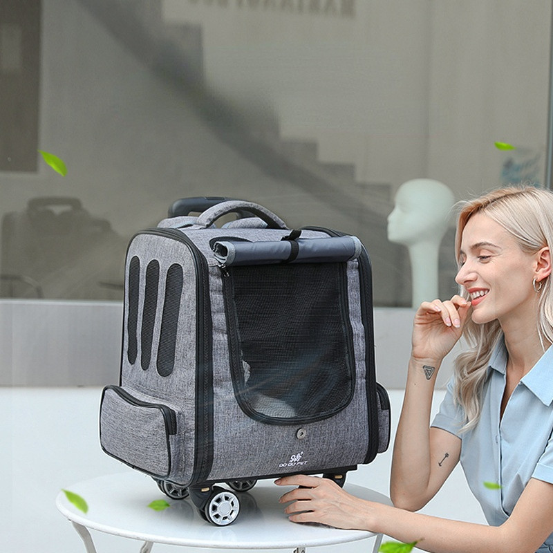 Калъф за количка за домашни любимци Преносимо подвижно универсално колело Pets Carrier Сгъваема кученце с голям капацитет за пътуване Дишаща раница