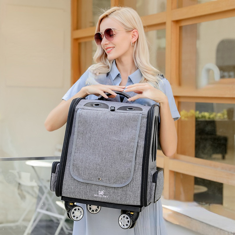 Калъф за количка за домашни любимци Преносимо подвижно универсално колело Pets Carrier Сгъваема кученце с голям капацитет за пътуване Дишаща раница